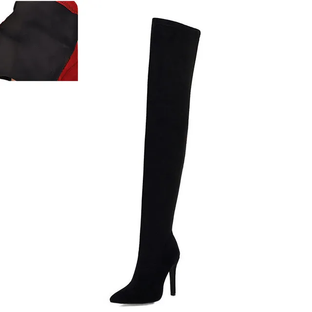 2019 Marke Groß große Größen 32-48 Damenschuhe Stiefel schlanke High Heels Over-The-Knee-Stiefel Frau Rot Schwarz Partyschuhe Damen Fashion Nova Schuhe