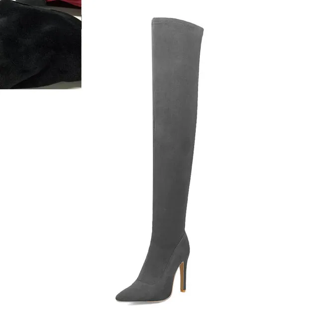 2019 Marke Groß große Größen 32-48 Damenschuhe Stiefel schlanke High Heels Over-The-Knee-Stiefel Frau Rot Schwarz Partyschuhe Damen Fashion Nova Schuhe