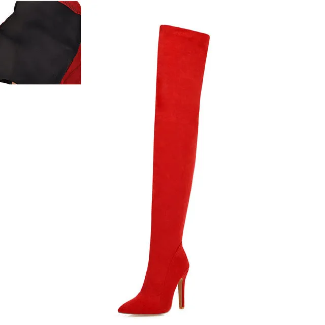 2019 Marke Groß große Größen 32-48 Damenschuhe Stiefel schlanke High Heels Over-The-Knee-Stiefel Frau Rot Schwarz Partyschuhe Damen Fashion Nova Schuhe