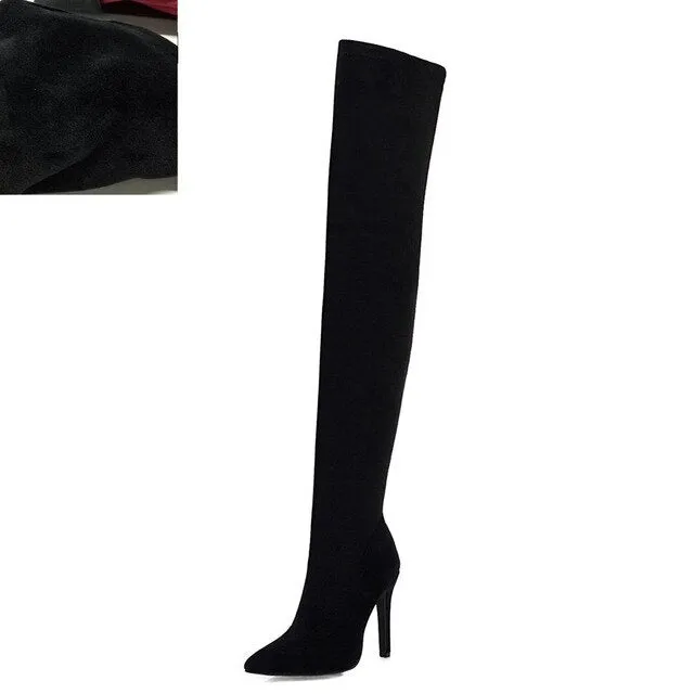 2019 Marke Groß große Größen 32-48 Damenschuhe Stiefel schlanke High Heels Over-The-Knee-Stiefel Frau Rot Schwarz Partyschuhe Damen Fashion Nova Schuhe