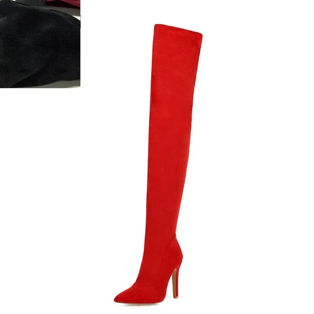 2019 Marke Groß große Größen 32-48 Damenschuhe Stiefel schlanke High Heels Over-The-Knee-Stiefel Frau Rot Schwarz Partyschuhe Damen Fashion Nova Schuhe