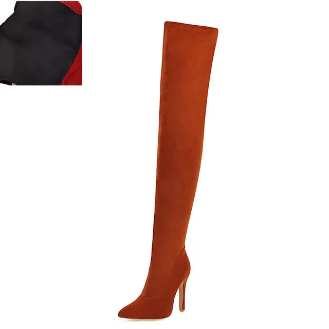 2019 Marke Groß große Größen 32-48 Damenschuhe Stiefel schlanke High Heels Over-The-Knee-Stiefel Frau Rot Schwarz Partyschuhe Damen Fashion Nova Schuhe