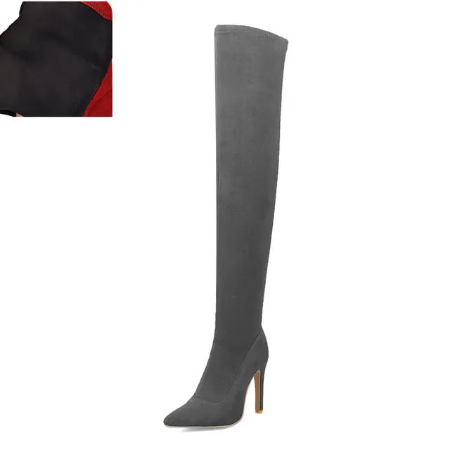 2019 Marke Groß große Größen 32-48 Damenschuhe Stiefel schlanke High Heels Over-The-Knee-Stiefel Frau Rot Schwarz Partyschuhe Damen Fashion Nova Schuhe
