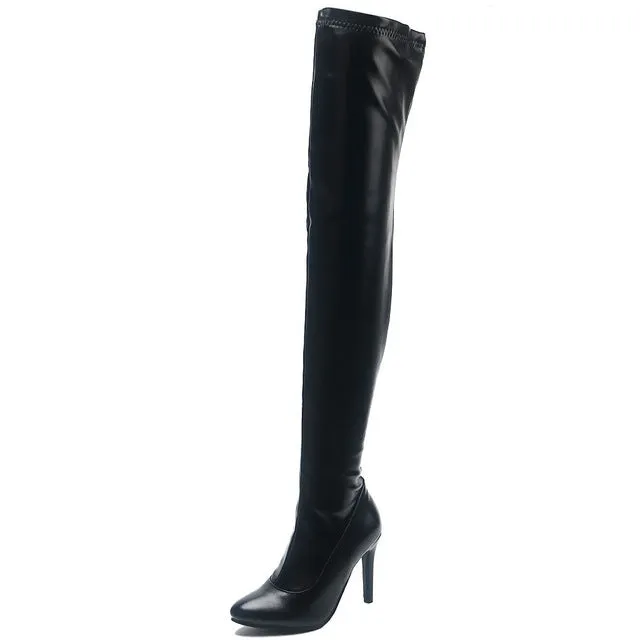 2019 Marke Groß große Größen 32-48 Damenschuhe Stiefel schlanke High Heels Over-The-Knee-Stiefel Frau Rot Schwarz Partyschuhe Damen Fashion Nova Schuhe
