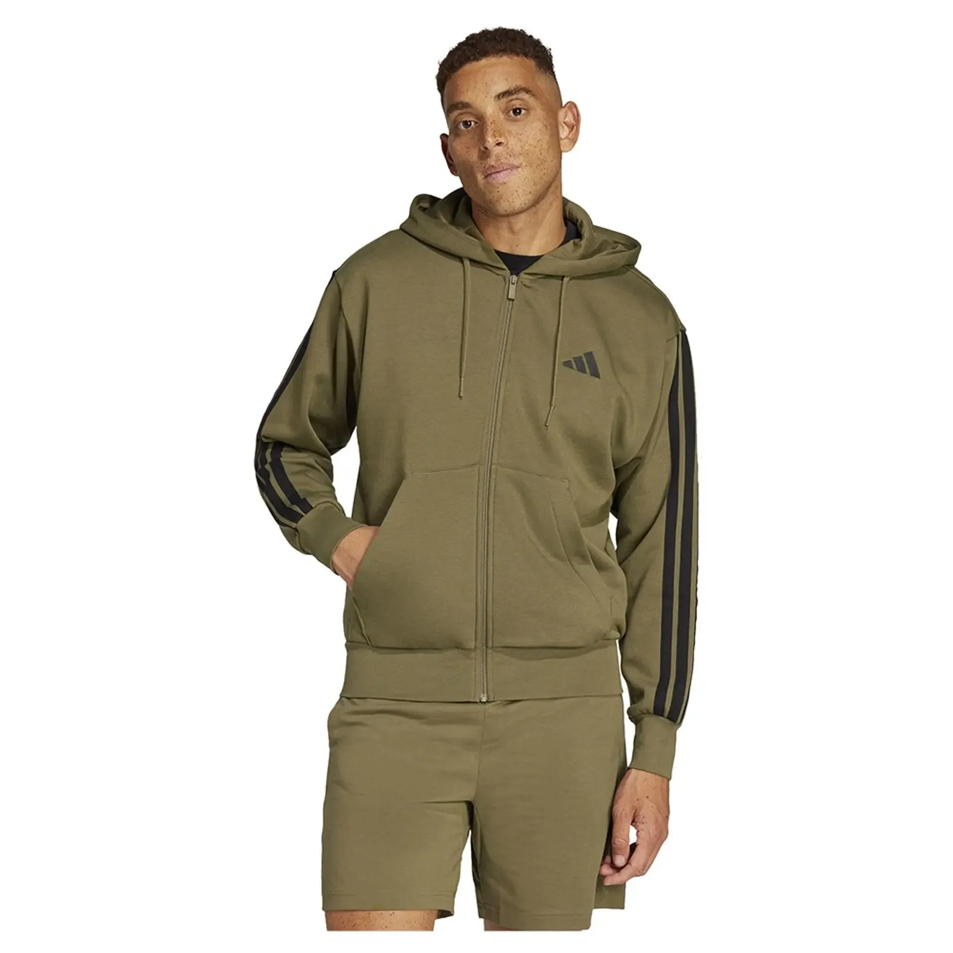 ADIDAS HERREN 3-STRIPE OLIV FLIESE JACKE