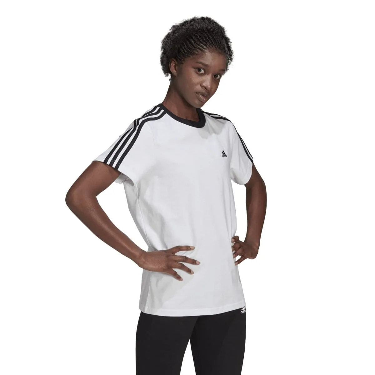 ADIDAS DAMEN ESSENTIALS 3-STRIPEN WEIßES T-SHIRT