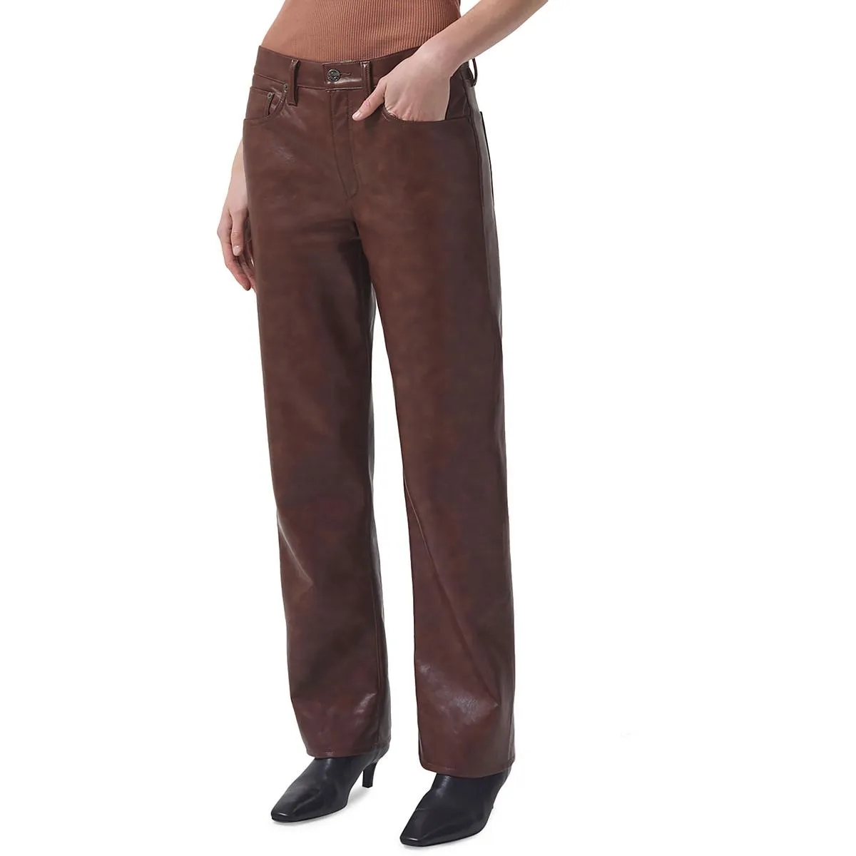Agolde Damen Sloane Recycelte Leder High Waist Gerade Bein Jeans