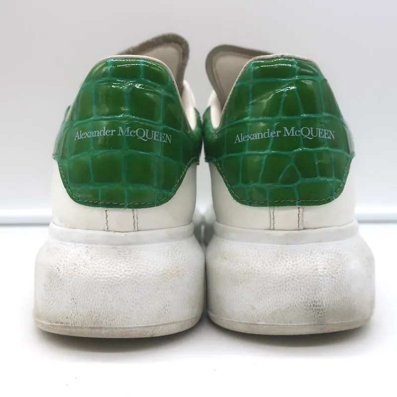 Alexander McQueen Übergroße Sneakers Weiß & Grün Crocodile-Print Leder Größe 37