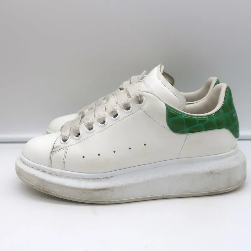 Alexander McQueen Übergroße Sneakers Weiß & Grün Crocodile-Print Leder Größe 37