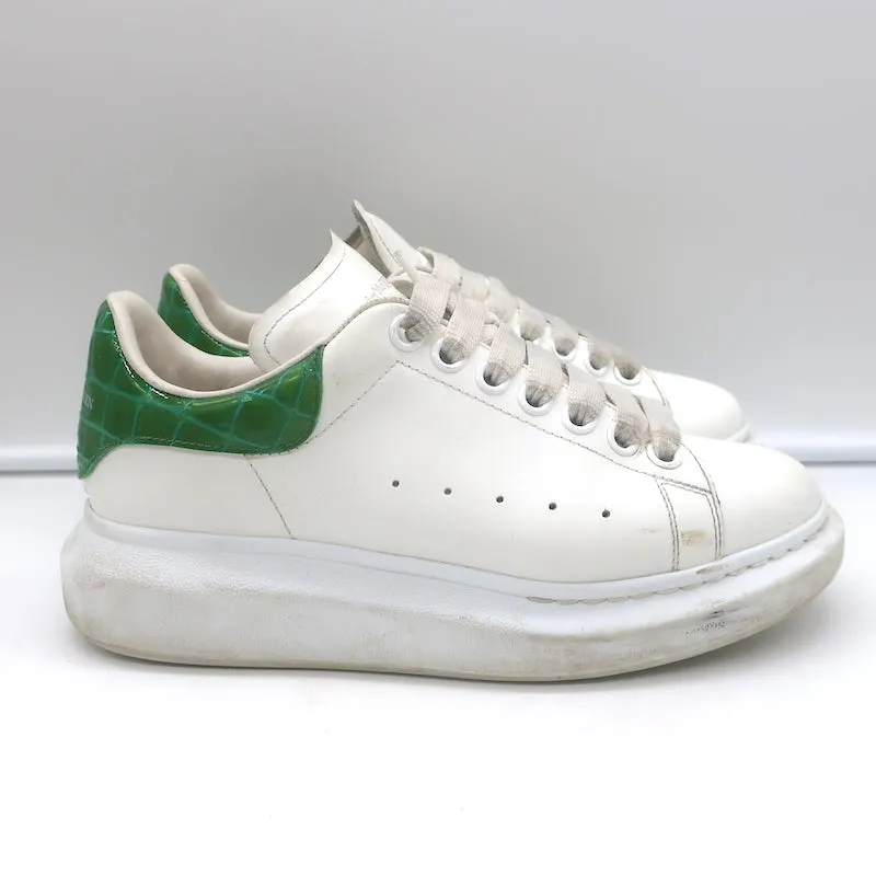 Alexander McQueen Übergroße Sneakers Weiß & Grün Crocodile-Print Leder Größe 37
