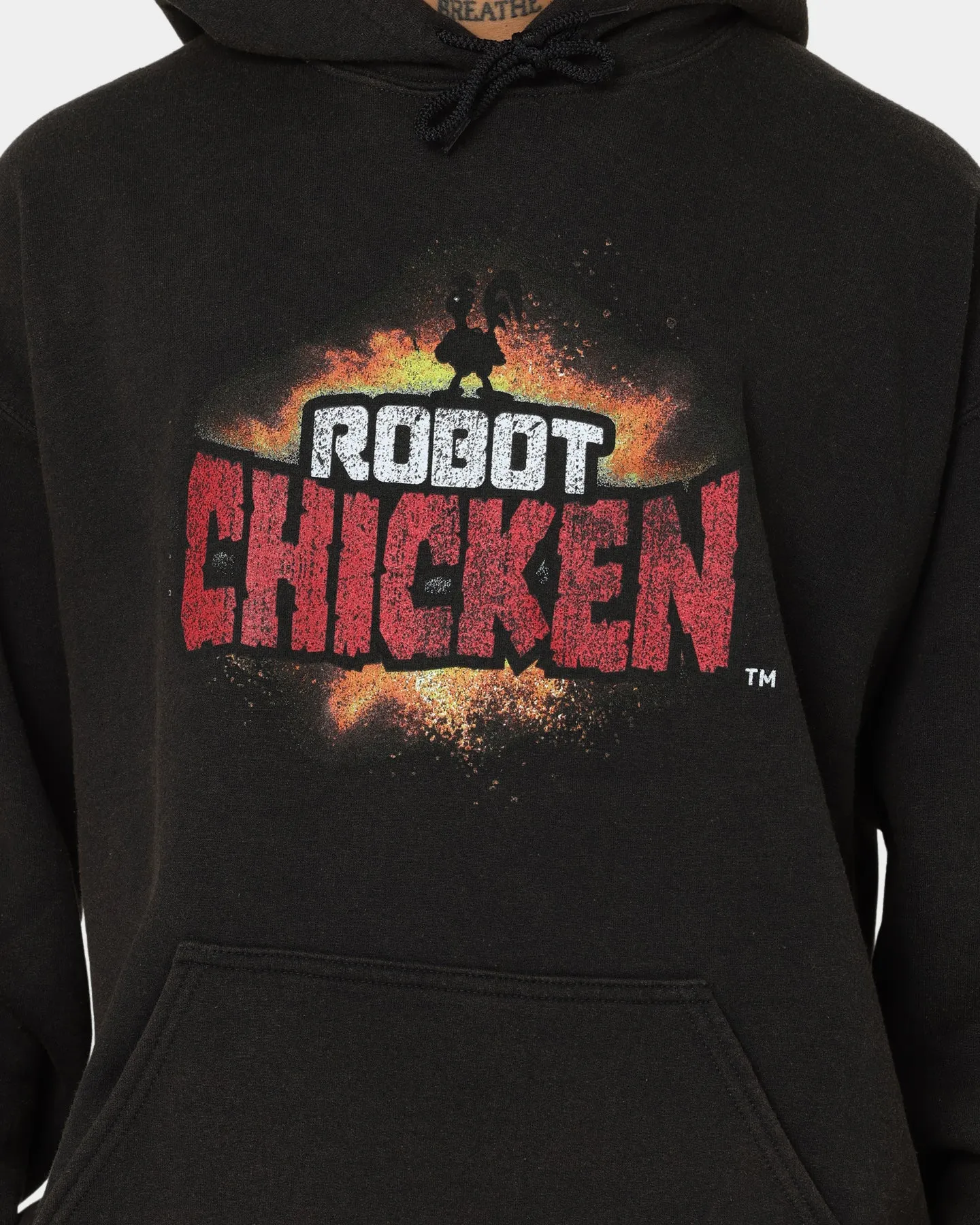 American Thrift Chicken Boom Vintage Kapuzenpullover Schwarzgewaschen