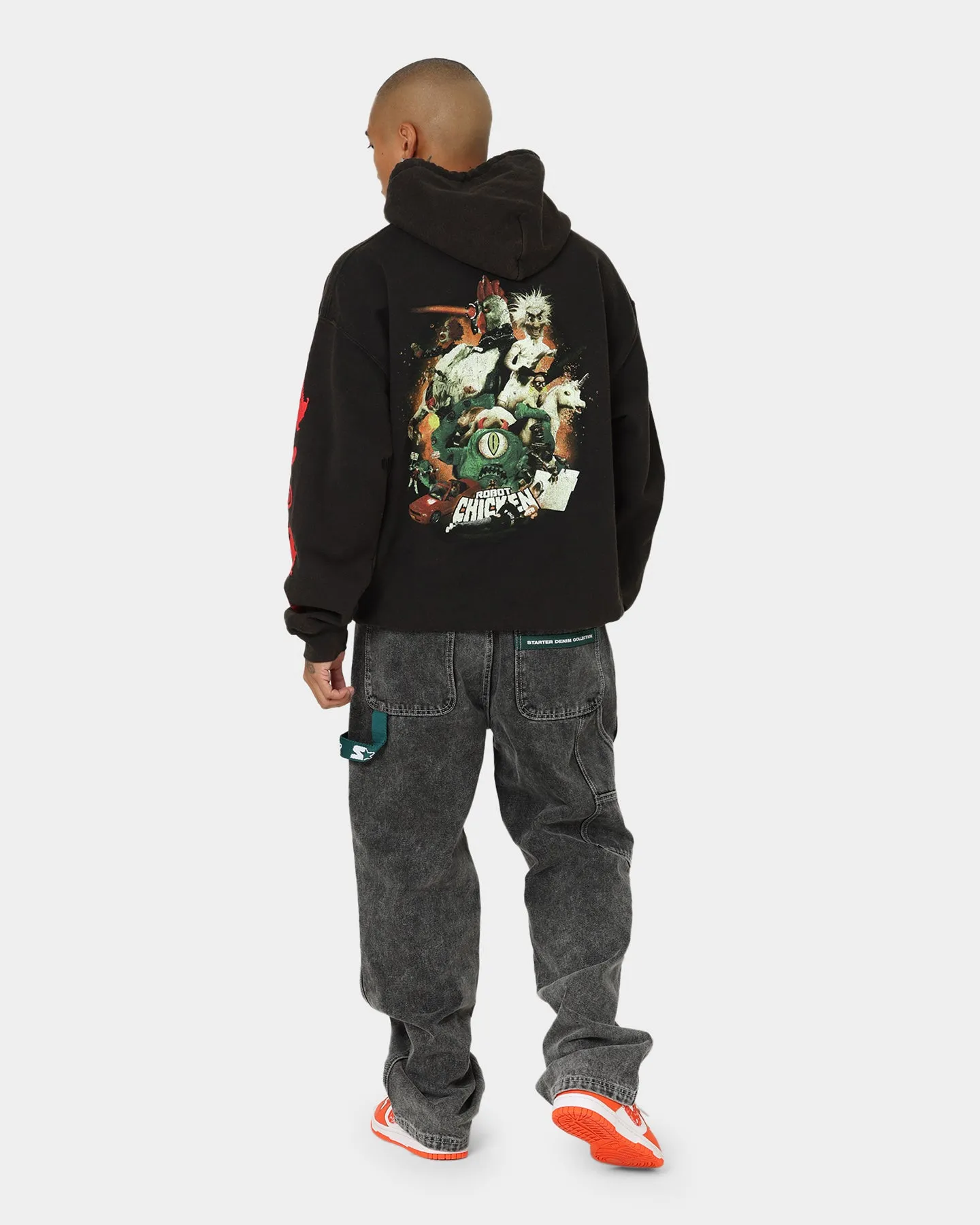 American Thrift Chicken Boom Vintage Kapuzenpullover Schwarzgewaschen