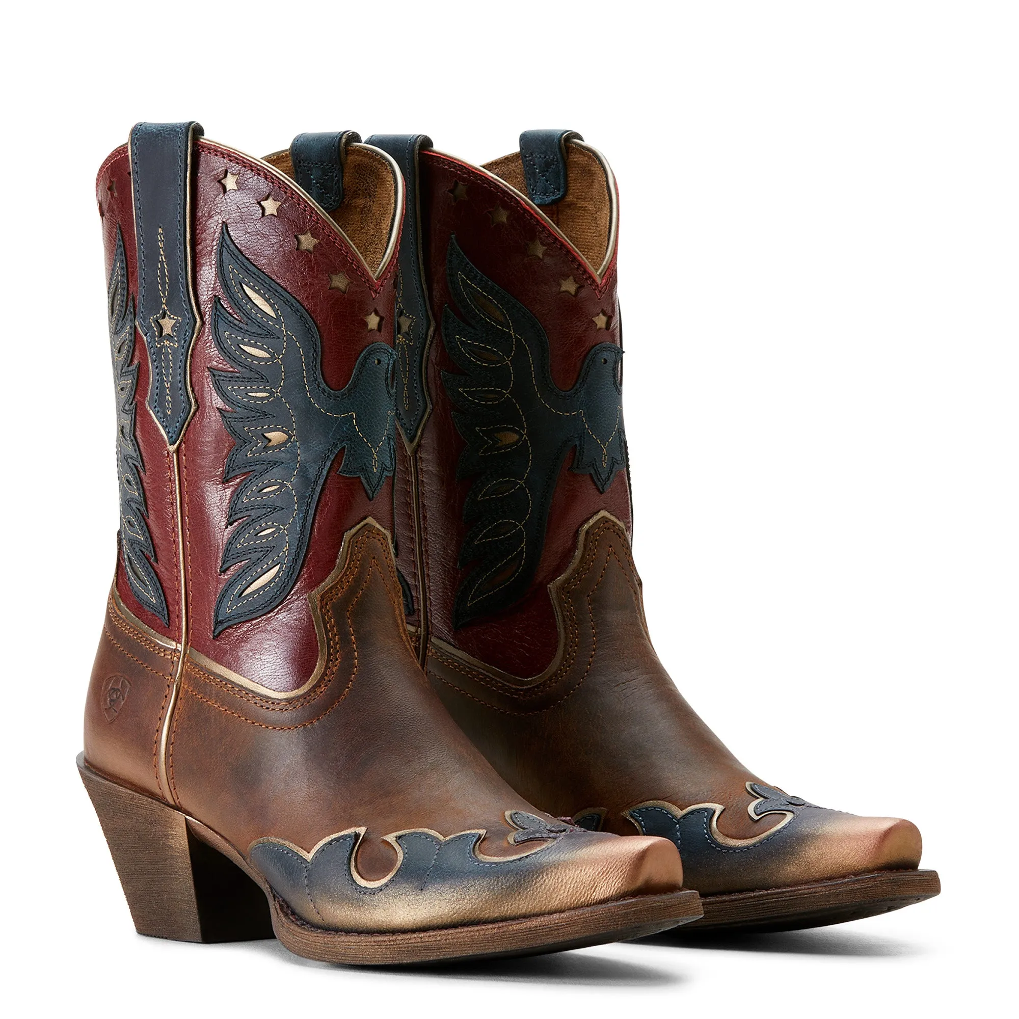 Ariat Damen Bravery Stiefel - Gebürstetes Frisches Denim/Freches Braun/Adler Stolz Ariat Schuhe