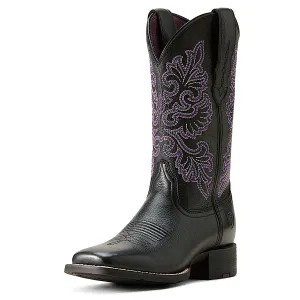 Ariat Damen Round Up Weite Quadratspitze Stretchfit Westernstiefel - Schwarz Ariat Schuhe