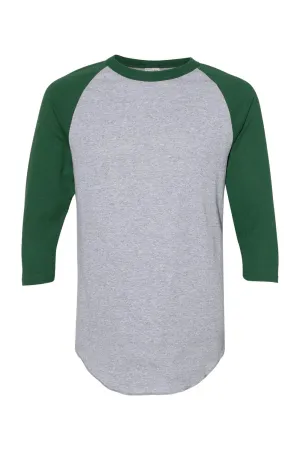Augusta Sportswear Herren Raglan 3/4-Ärmel Rundhals T-Shirt - Heather Grau/Dunkelgrün