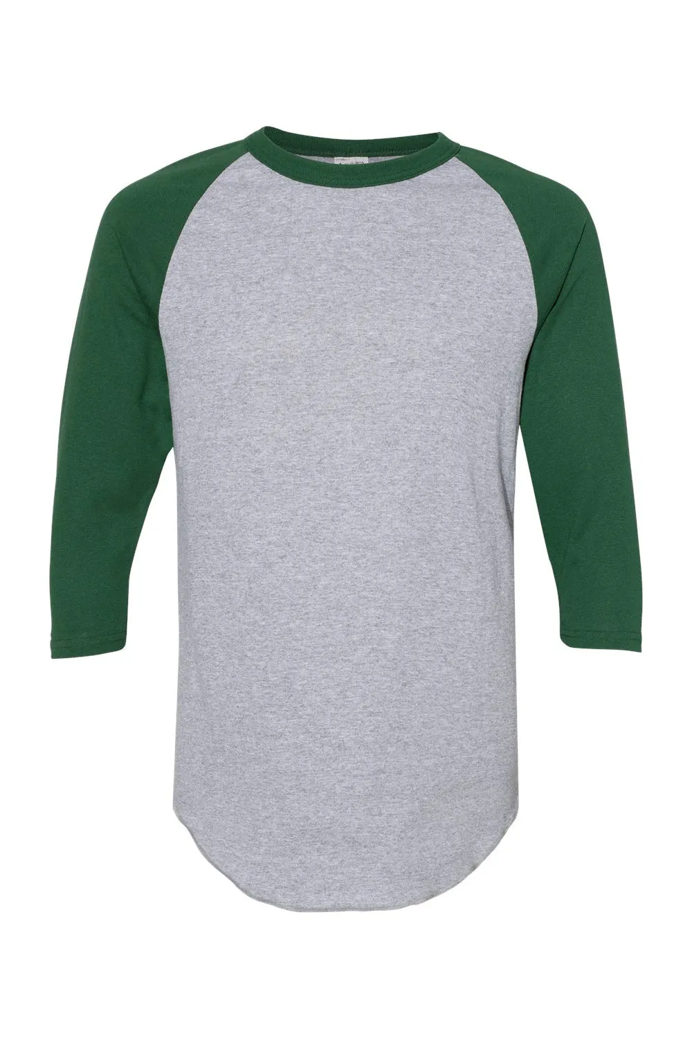 Augusta Sportswear Herren Raglan 3/4-Ärmel Rundhals T-Shirt - Heather Grau/Dunkelgrün
