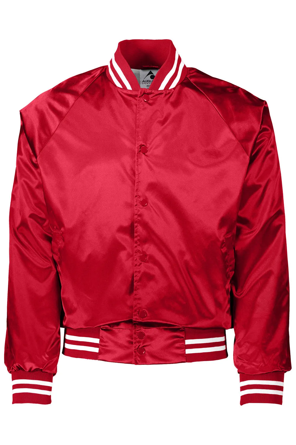 Augusta Sportswear Herren wasserabweisende Snap-Front Satin Baseballjacke mit gestreiftem Besatz - Rot/Weiß