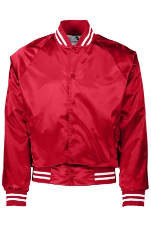 Augusta Sportswear Herren wasserabweisende Snap-Front Satin Baseballjacke mit gestreiftem Besatz - Rot/Weiß
