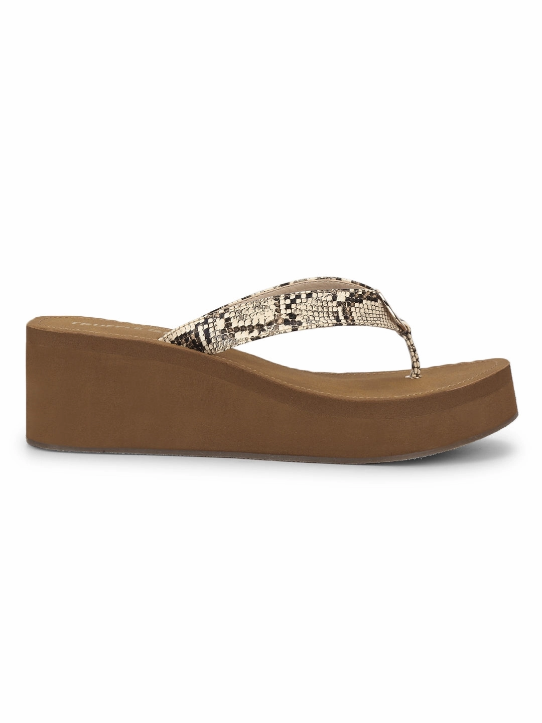 Beige PU-Schlangenmuster Slip-On Keilabsätze