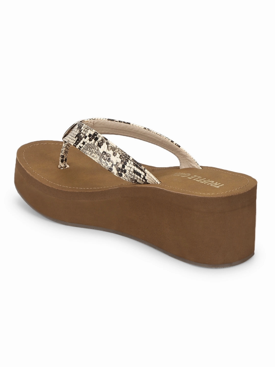 Beige PU-Schlangenmuster Slip-On Keilabsätze