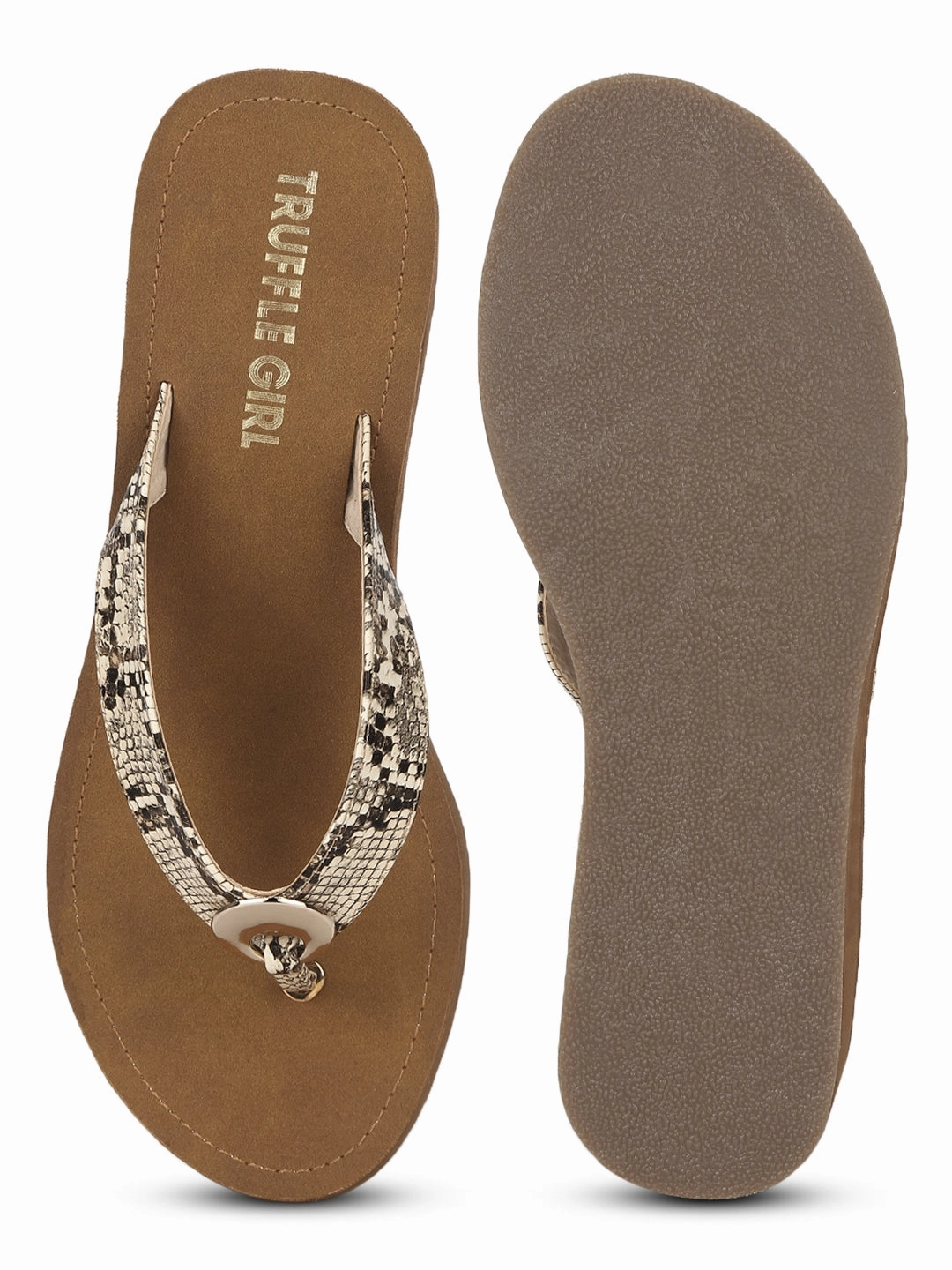 Beige PU-Schlangenmuster Slip-On Keilabsätze