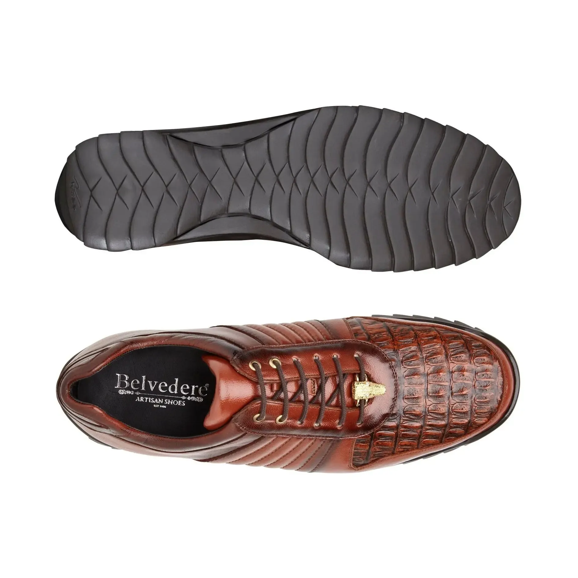 Belvedere Exotische Leder Schuhe Belvedere Astor in Antik Sport Echter Kaiman Krokodil & Weiches Kalbsleder Sneakers