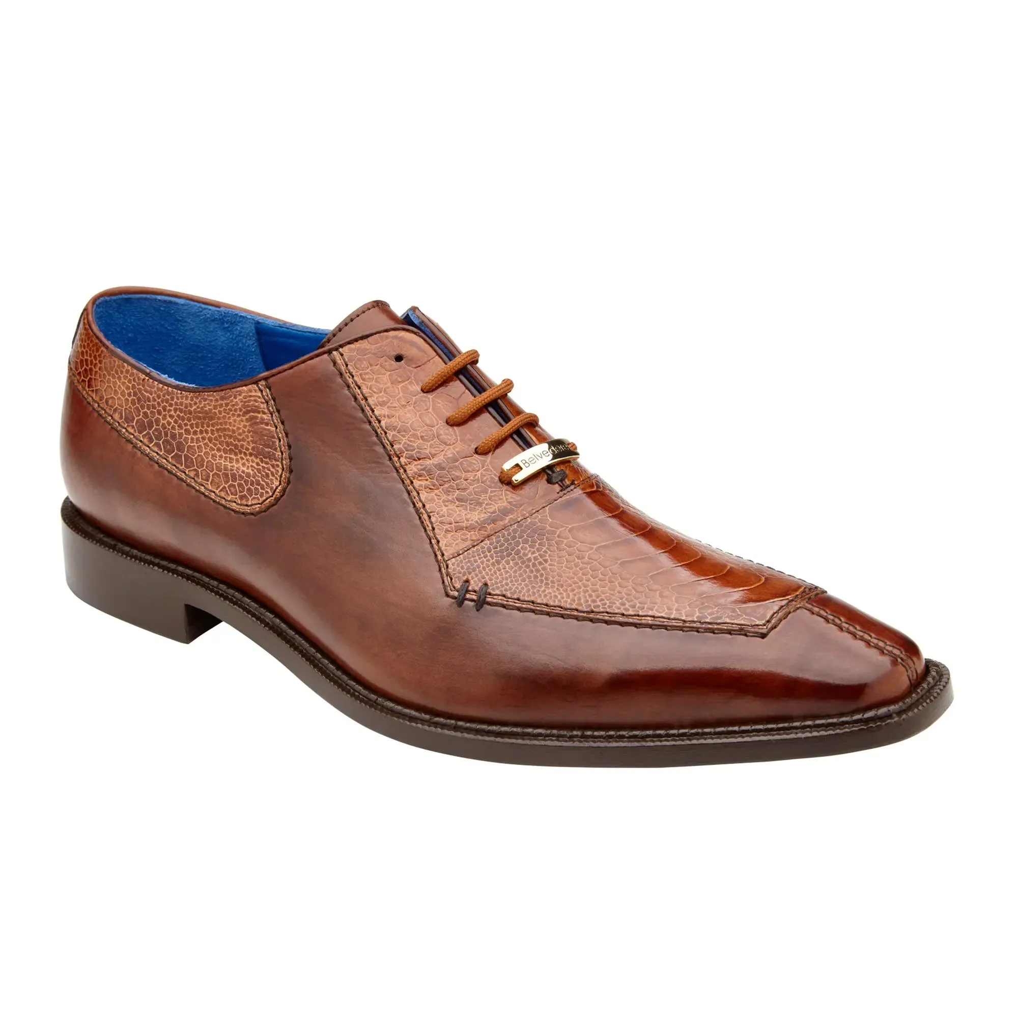 Belvedere Exotische Leder Schuhe Belvedere Biagio in Antik Erdnuss Echtem Straußenbein & Italienischem Kalbsleder Oxfords