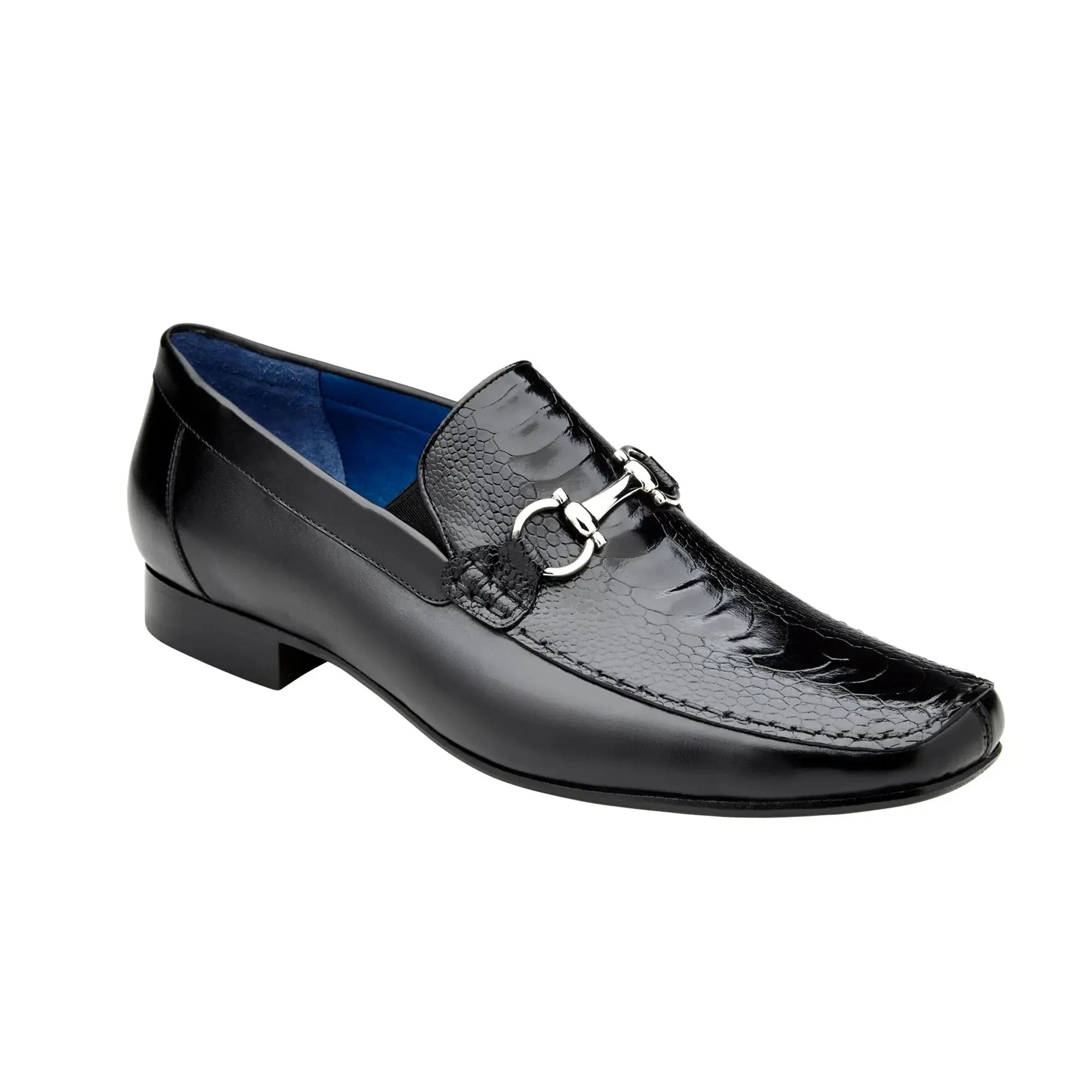 Belvedere Exotische Leder-Schuhe Belvedere Bruno in Schwarz aus echtem Straußenbein und italienischen Kalbsleder-Loafers