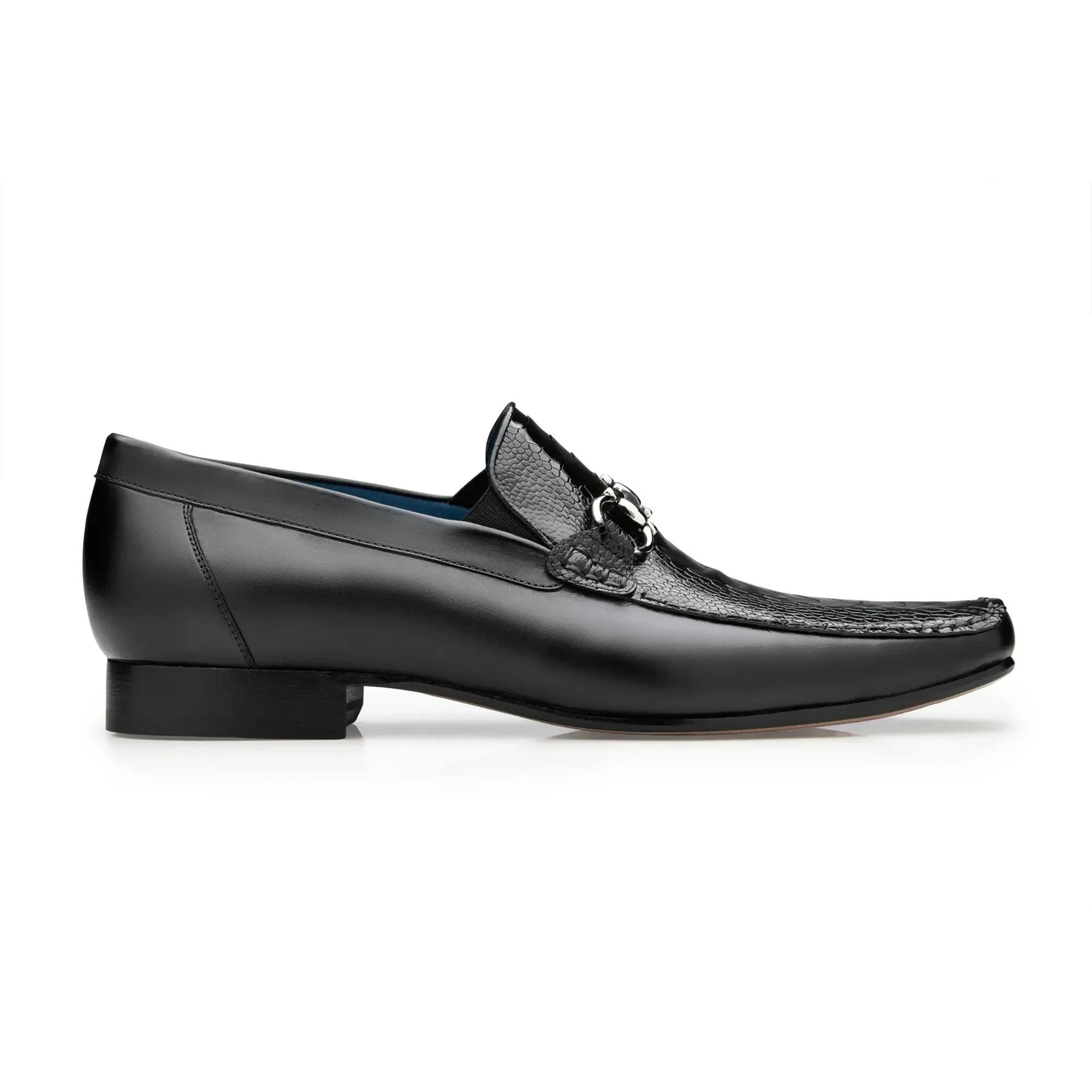 Belvedere Exotische Leder-Schuhe Belvedere Bruno in Schwarz aus echtem Straußenbein und italienischen Kalbsleder-Loafers