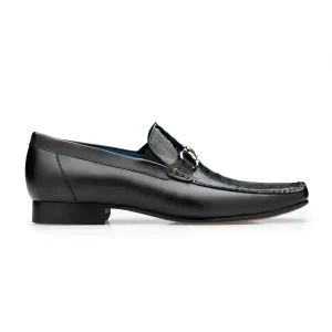 Belvedere Exotische Leder-Schuhe Belvedere Bruno in Schwarz aus echtem Straußenbein und italienischen Kalbsleder-Loafers