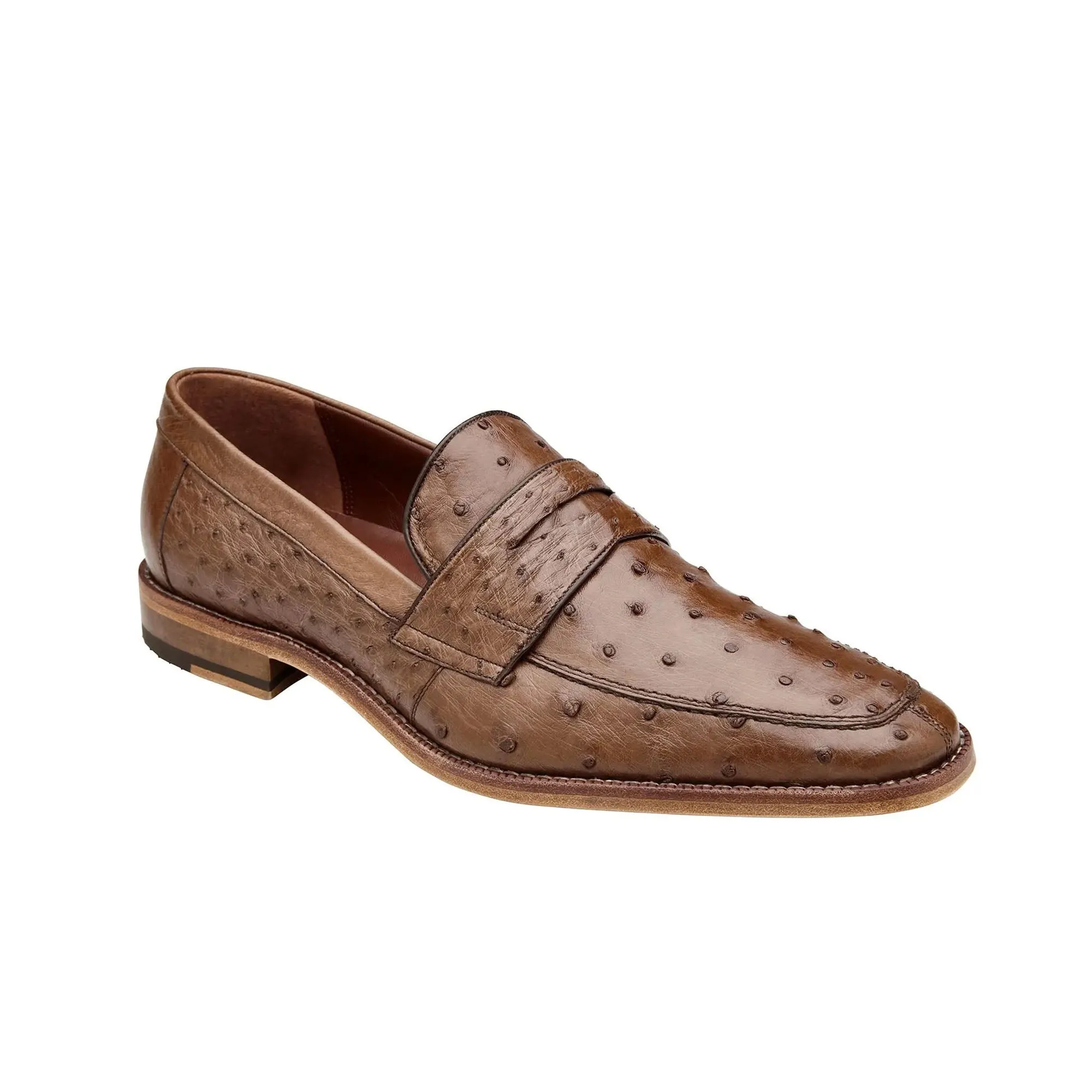Belvedere Exotische Leder Schuhe Belvedere Espada in Tabak Straußenfeder Penny Loafers