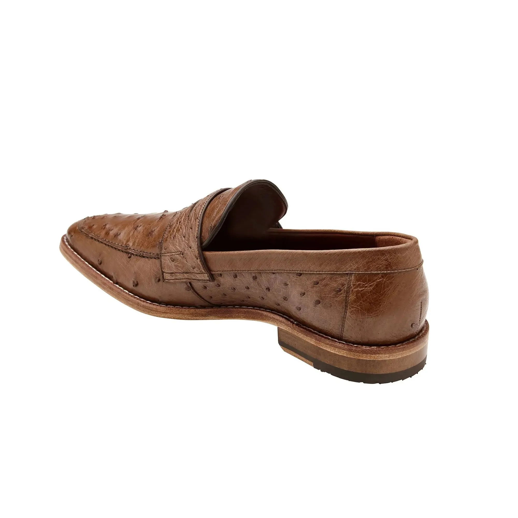 Belvedere Exotische Leder Schuhe Belvedere Espada in Tabak Straußenfeder Penny Loafers