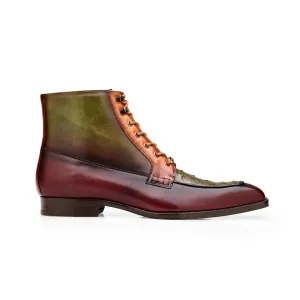 Belvedere Exotische Leder Schuhe Belvedere Greco in Antik Burgunder / Olive / Brandy Straußenleder und Leder Stiefel