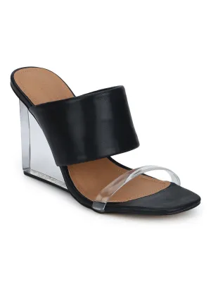 Schwarze PU-Slip-On Keilabsätze