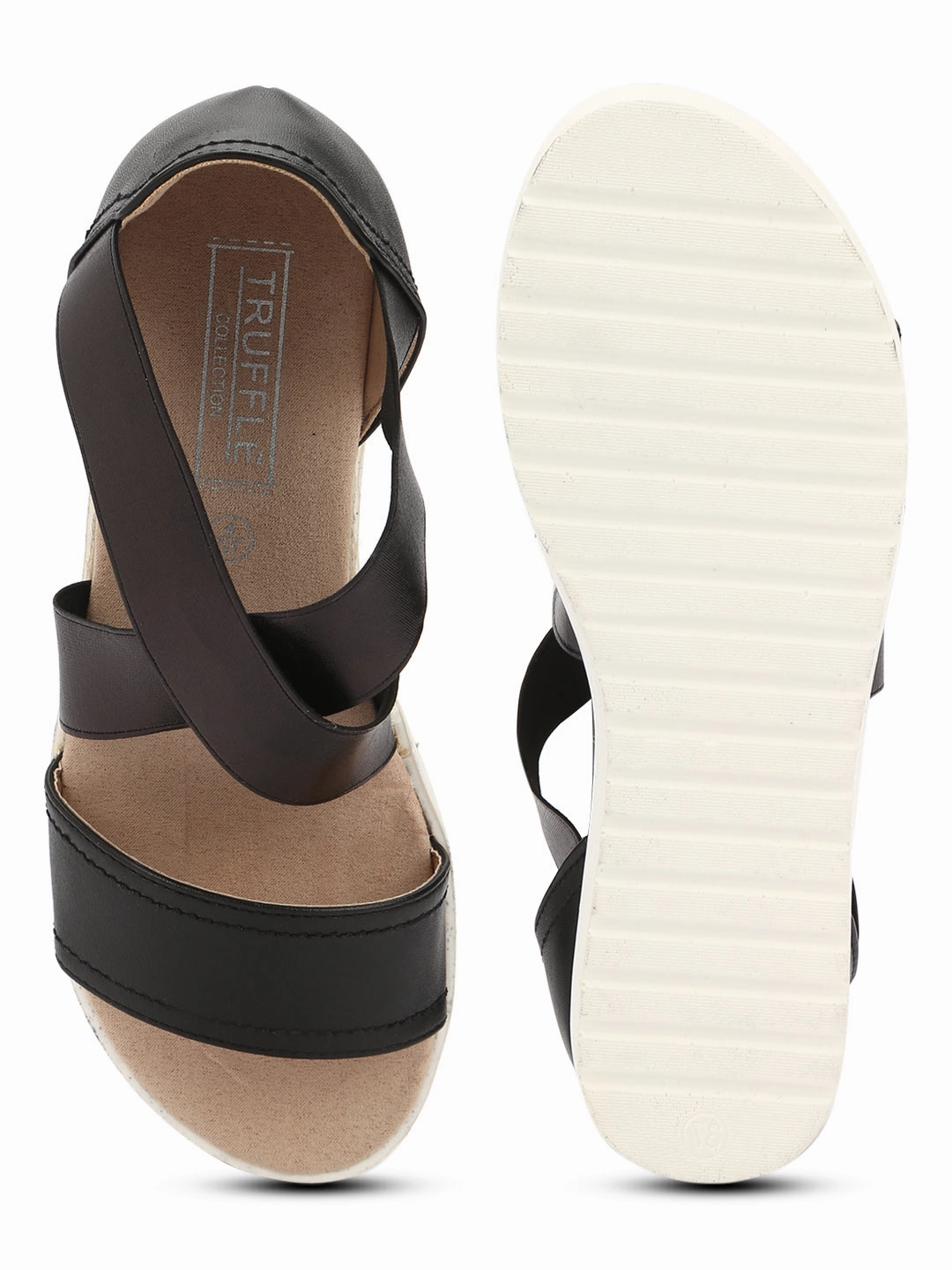 Black PU Crossover Plaform Wedges