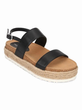 Black PU Platform Wedges With Back Strap Espadrilles Sandals