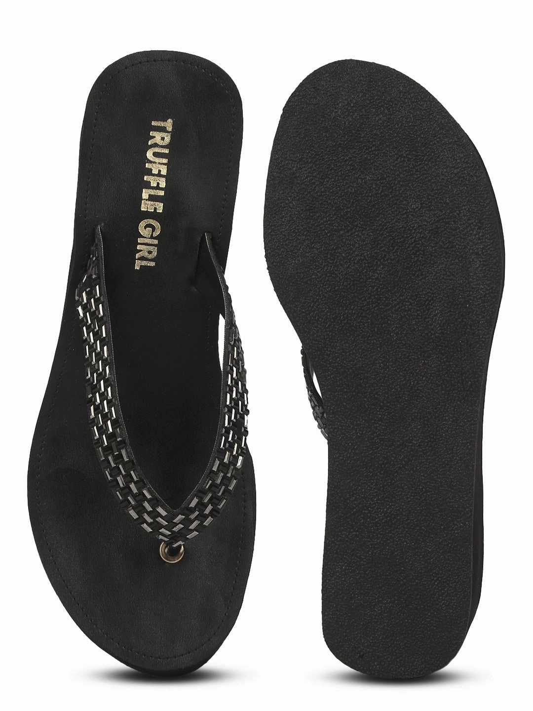Black PU Shimmer Knitted Strap Slip On Wedges