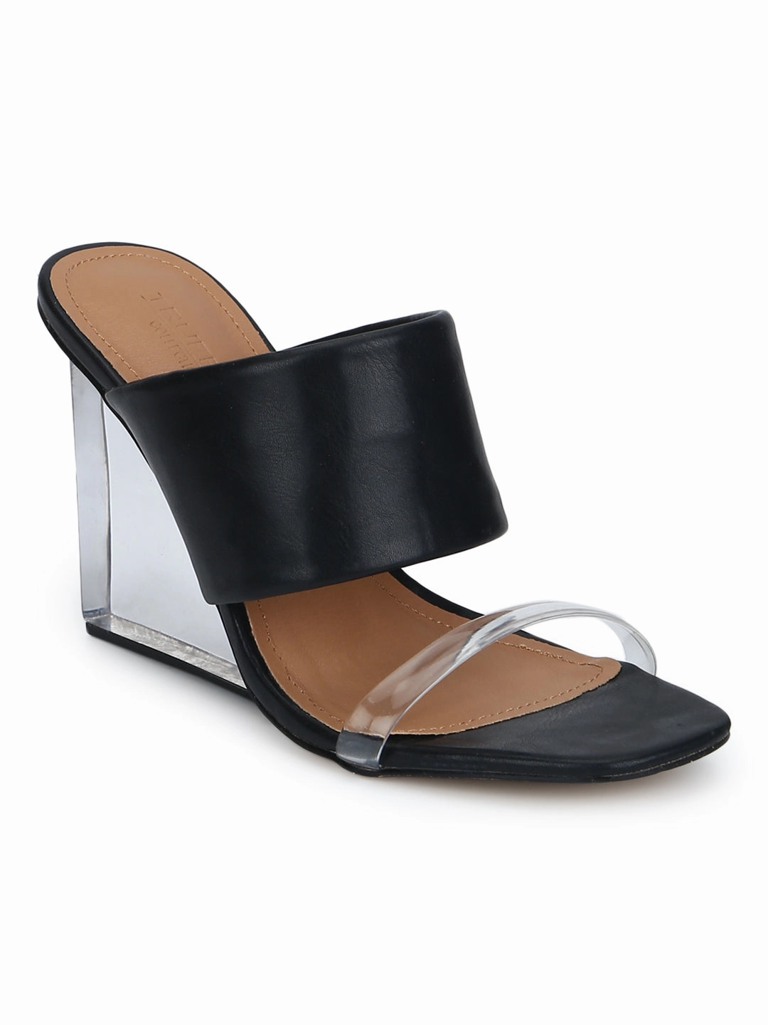 Schwarze PU-Slip-On Keilabsätze