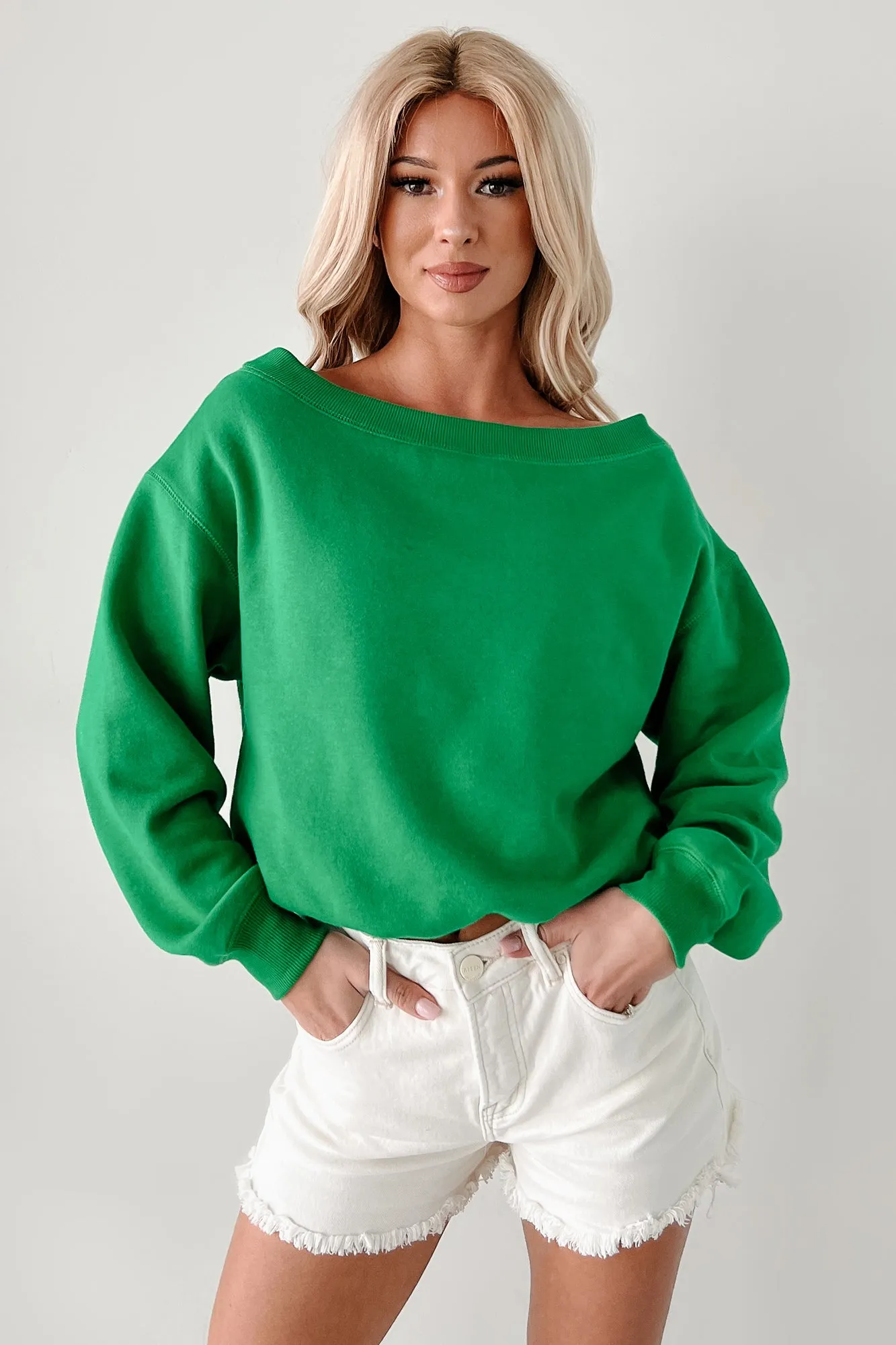 Leichter Ein-Schulter-Sweatshirt mit Blasenmuster (Kellygrün)
