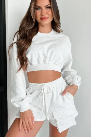Can't Convince Me Crop Sweatshirt & Shorts Set (Weiß Melange)