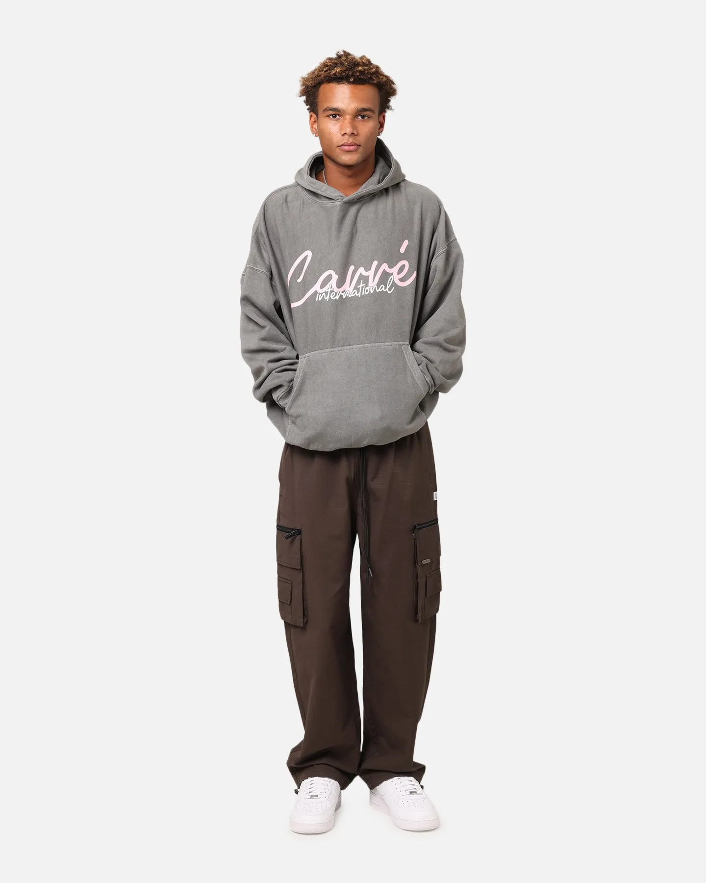 Carre International Script Hoodie Gewaschen Charcoal