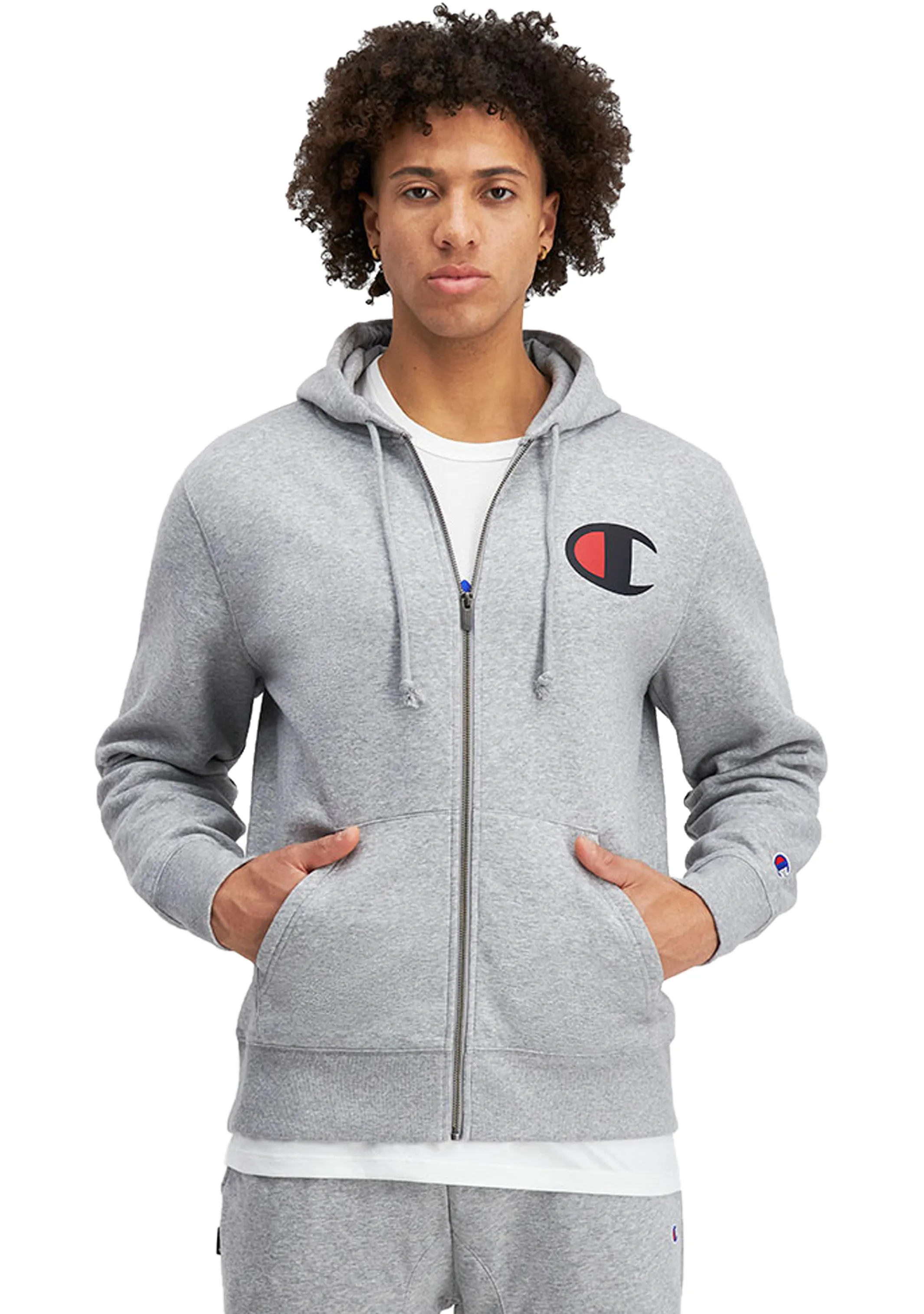 Champion Herren C Logo Zip Hoodie <br> AVV9N A3R GRAU