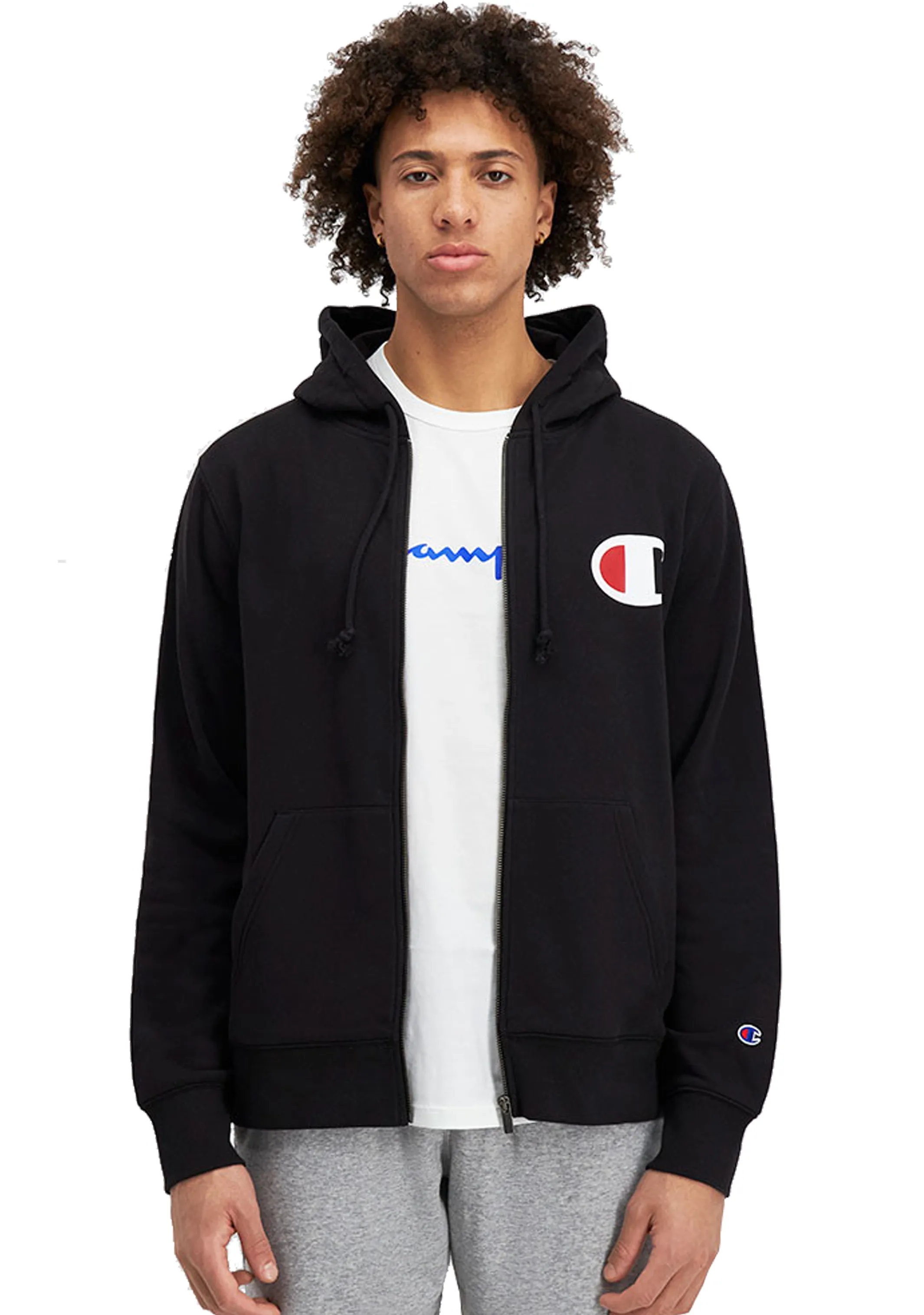 Champion Herren C Logo Kapuzenpullover mit Reißverschluss <br> AVV9N Schwarz