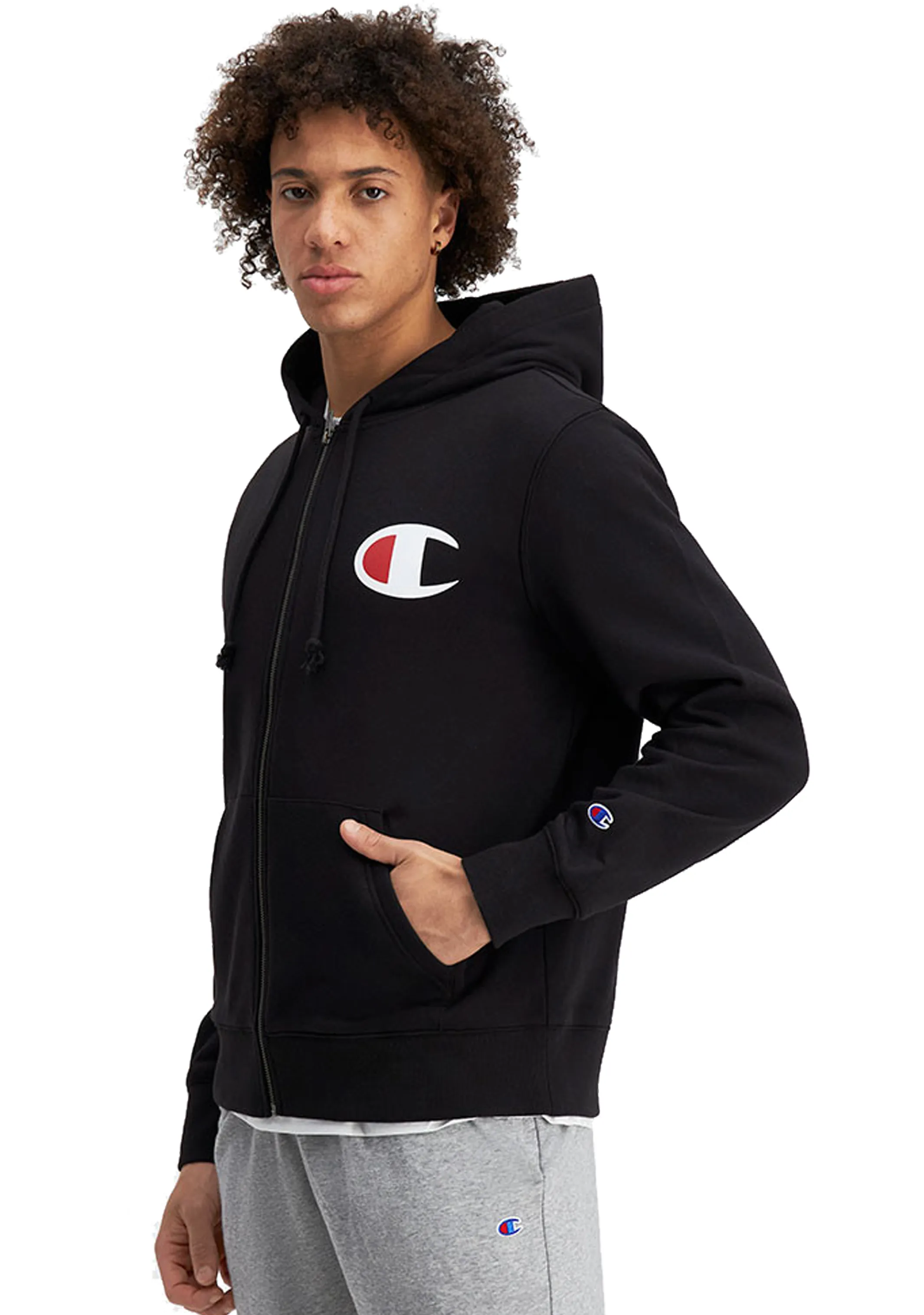 Champion Herren C Logo Kapuzenpullover mit Reißverschluss <br> AVV9N Schwarz