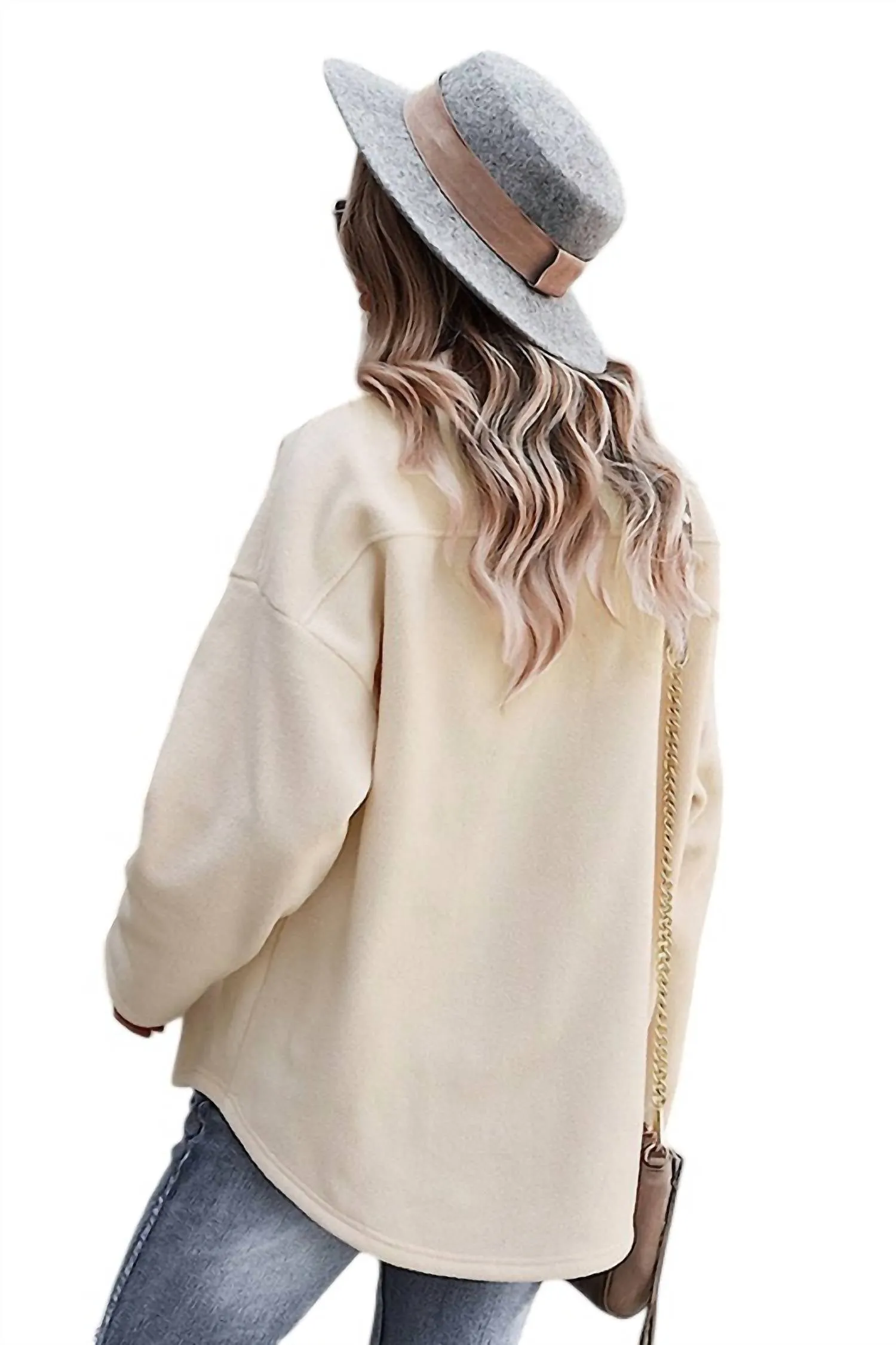 Chandra Fleece Shacket In Beige
