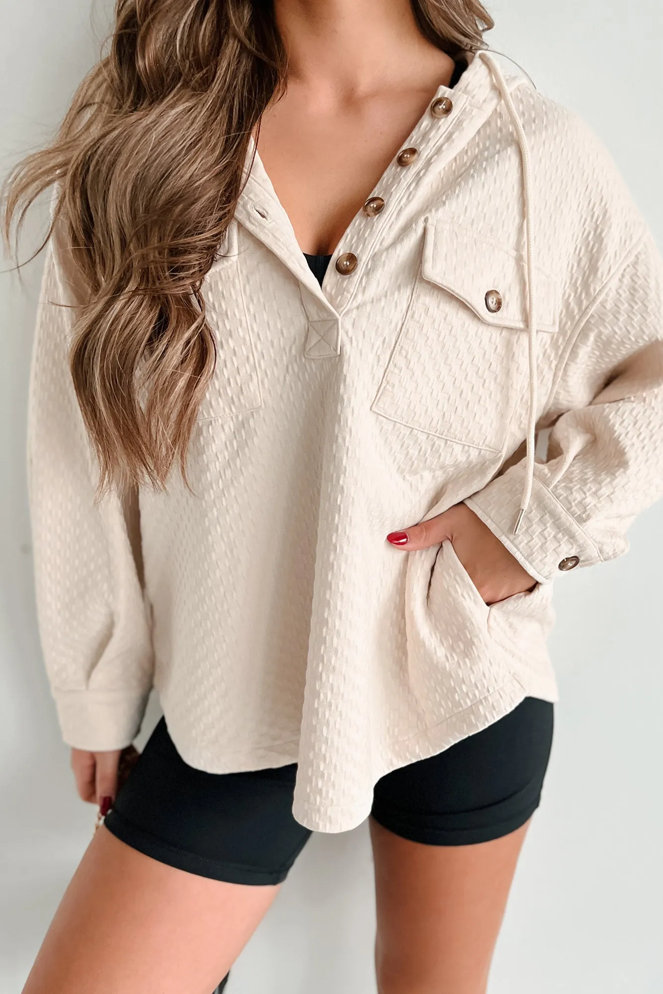 Chasing Sunsets Übergroße Strukturierte Kapuzenjacke (Creme)
