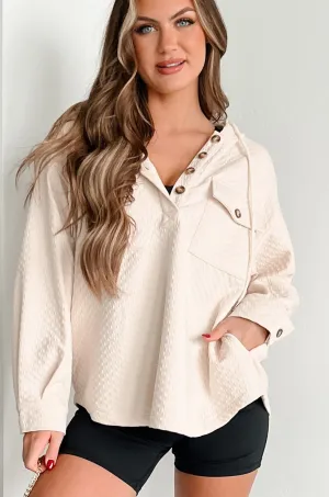 Chasing Sunsets Übergroße Strukturierte Kapuzenjacke (Creme)