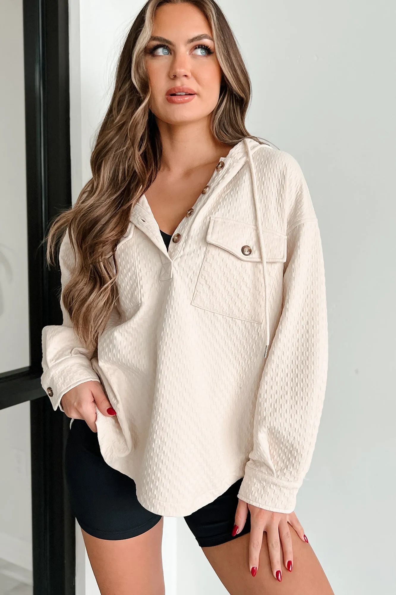 Chasing Sunsets Übergroße Strukturierte Kapuzenjacke (Creme)