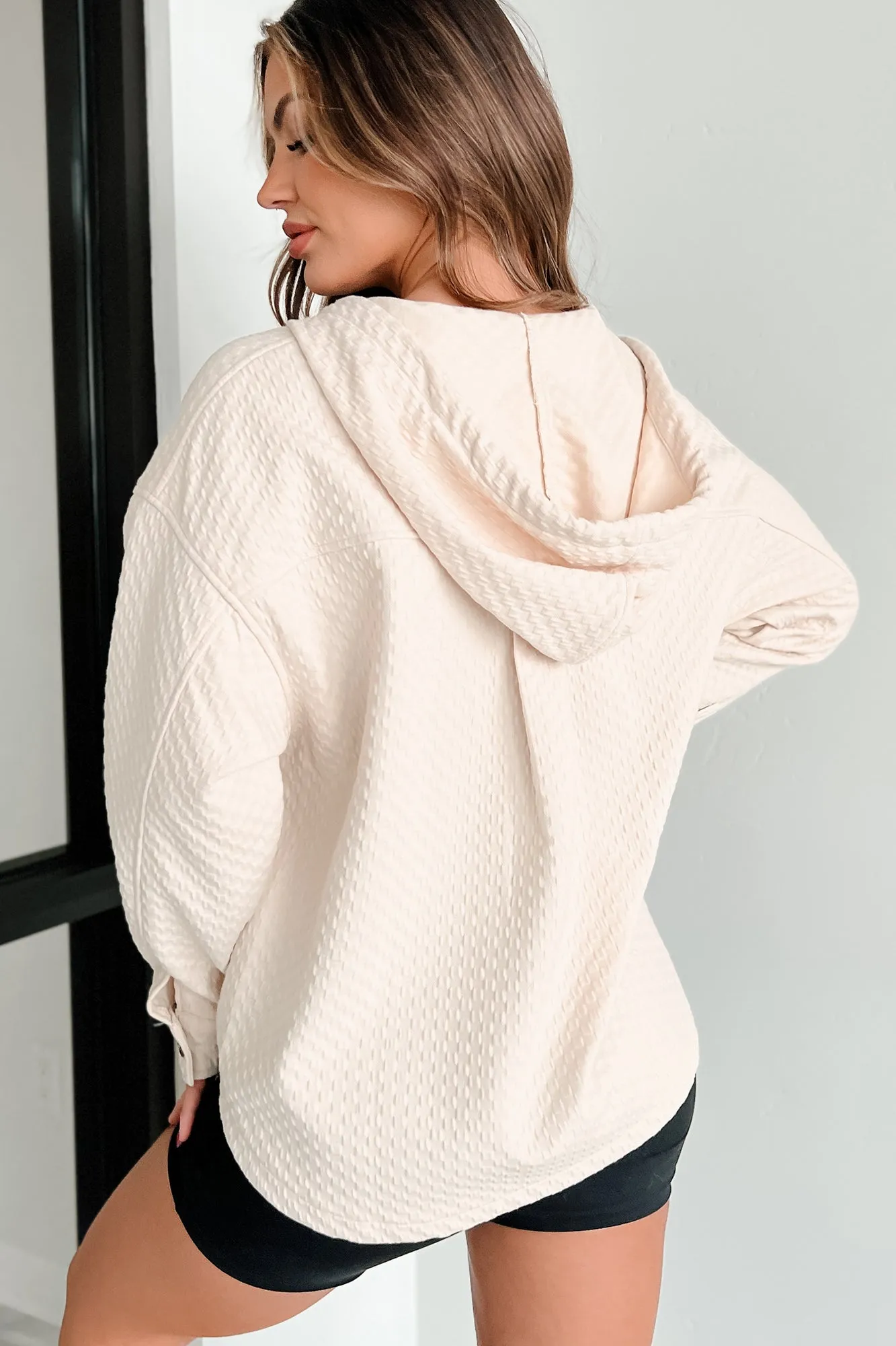 Chasing Sunsets Übergroße Strukturierte Kapuzenjacke (Creme)