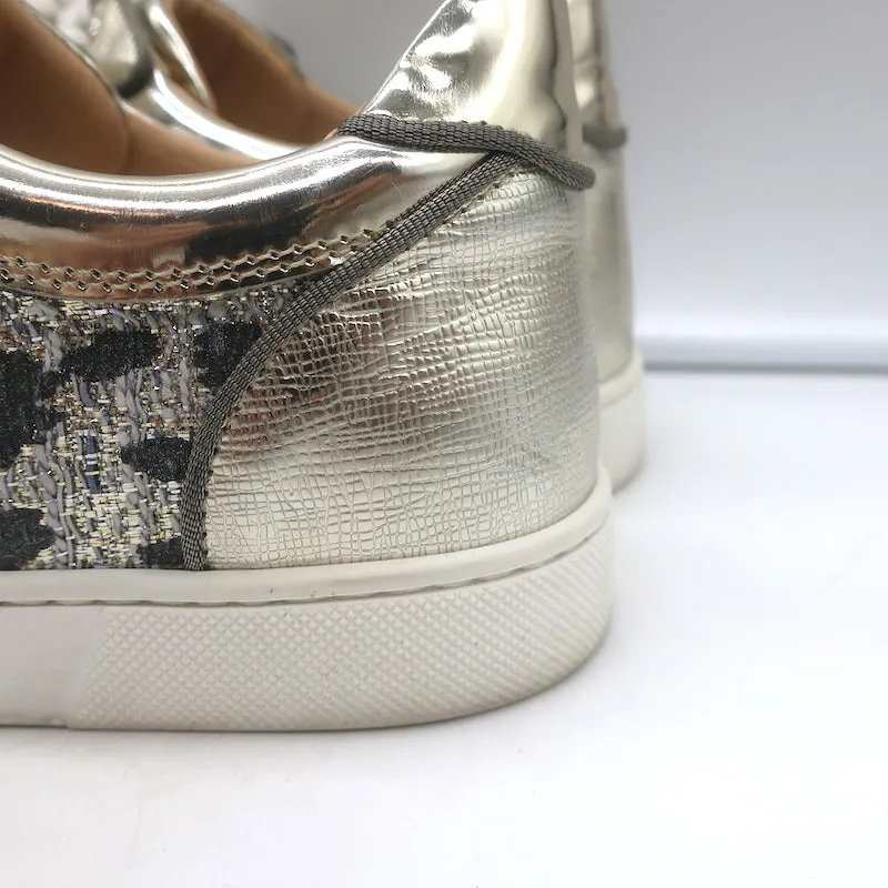 Christian Louboutin Vieira Spike Sneakers Gold Metallic Leopard Print Größe 37.5